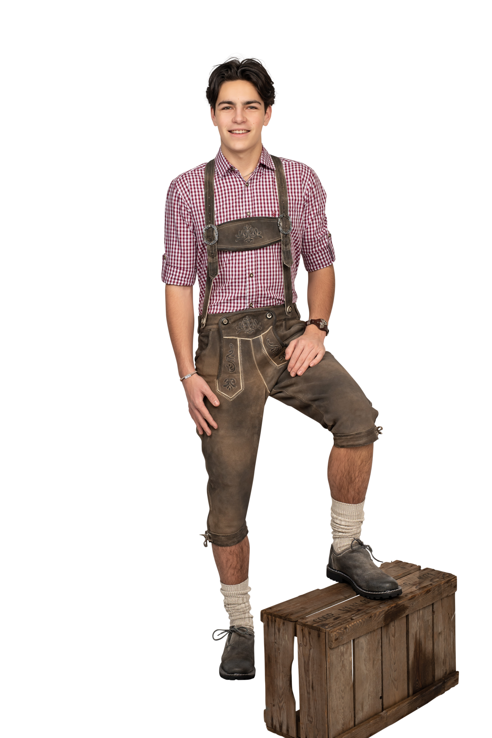 Lederhosen Kvartsíðar Brúnar/Gráar Antique - Image 4