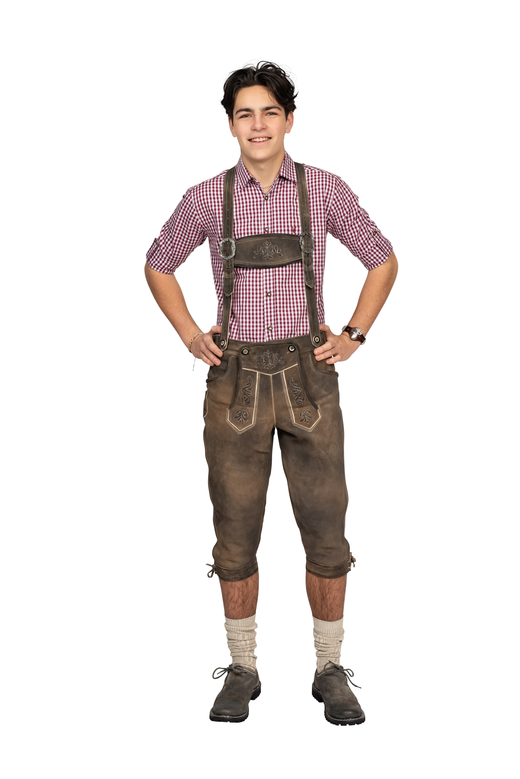 Lederhosen Kvartsíðar Brúnar/Gráar Antique