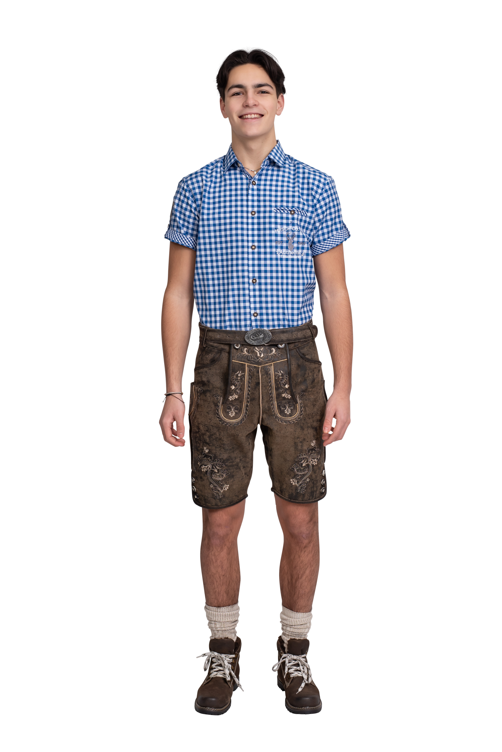 Lederhosen Stuttar Brúnar Antique. Belti í staðinn fyrir Axlarbönd