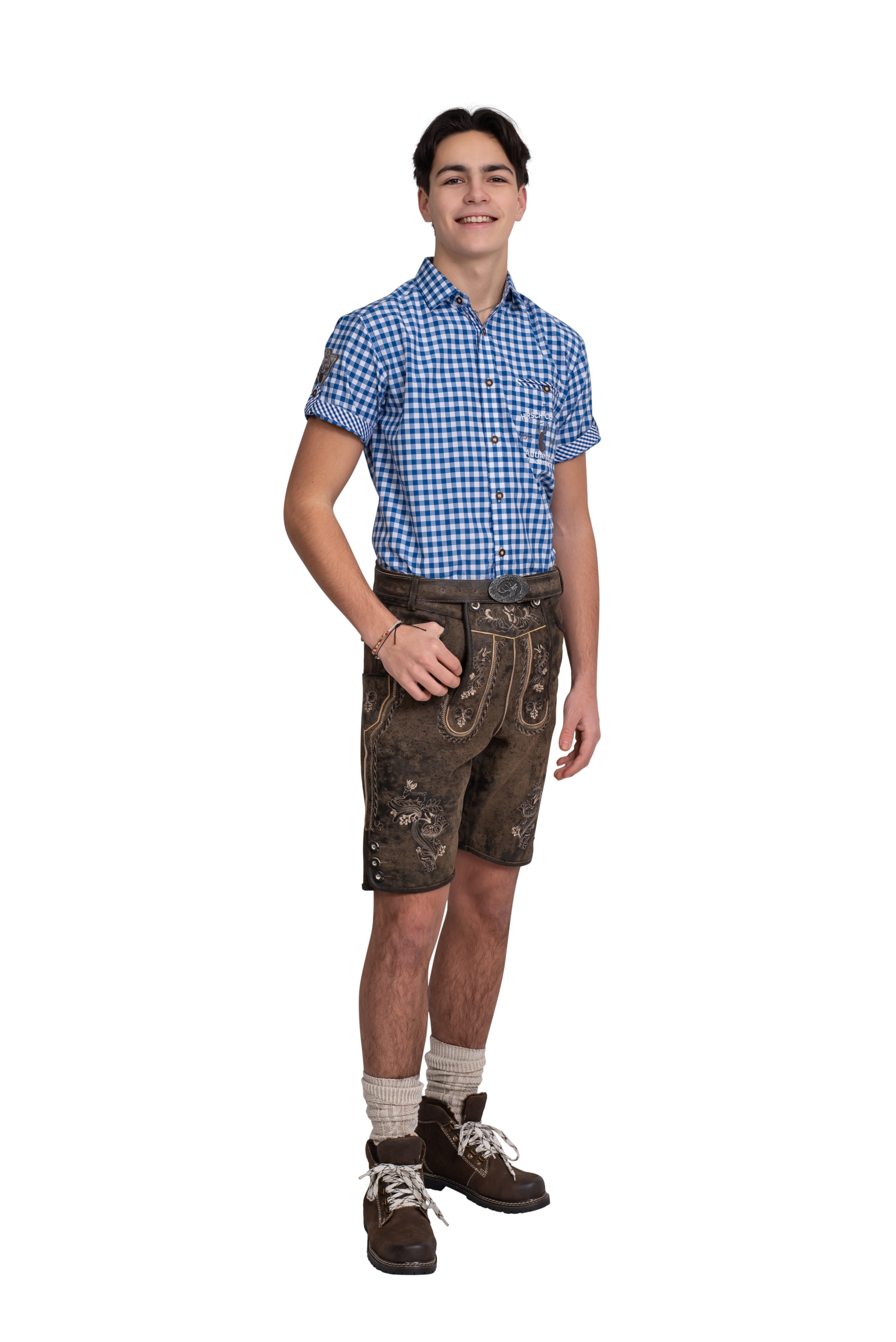 Lederhosen Stuttar Brúnar Antique. Belti í staðinn fyrir Axlarbönd - Image 3