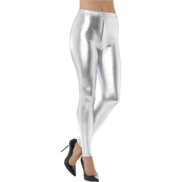 80s Metallic Disco Leggings, Silver