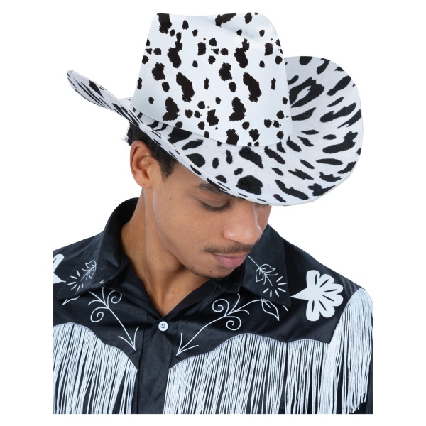 Cow Print Cowboy Hat svartur og hvítur kúrekahattur