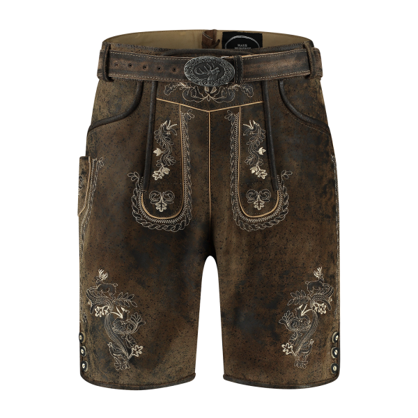 Lederhosen Októberfest stuttar brúnar með belti - Image 5