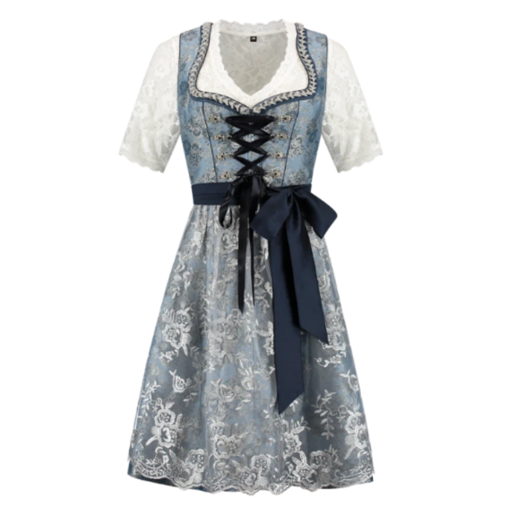 Dirndl 2-hluta, blár með blóma flúri - Image 2